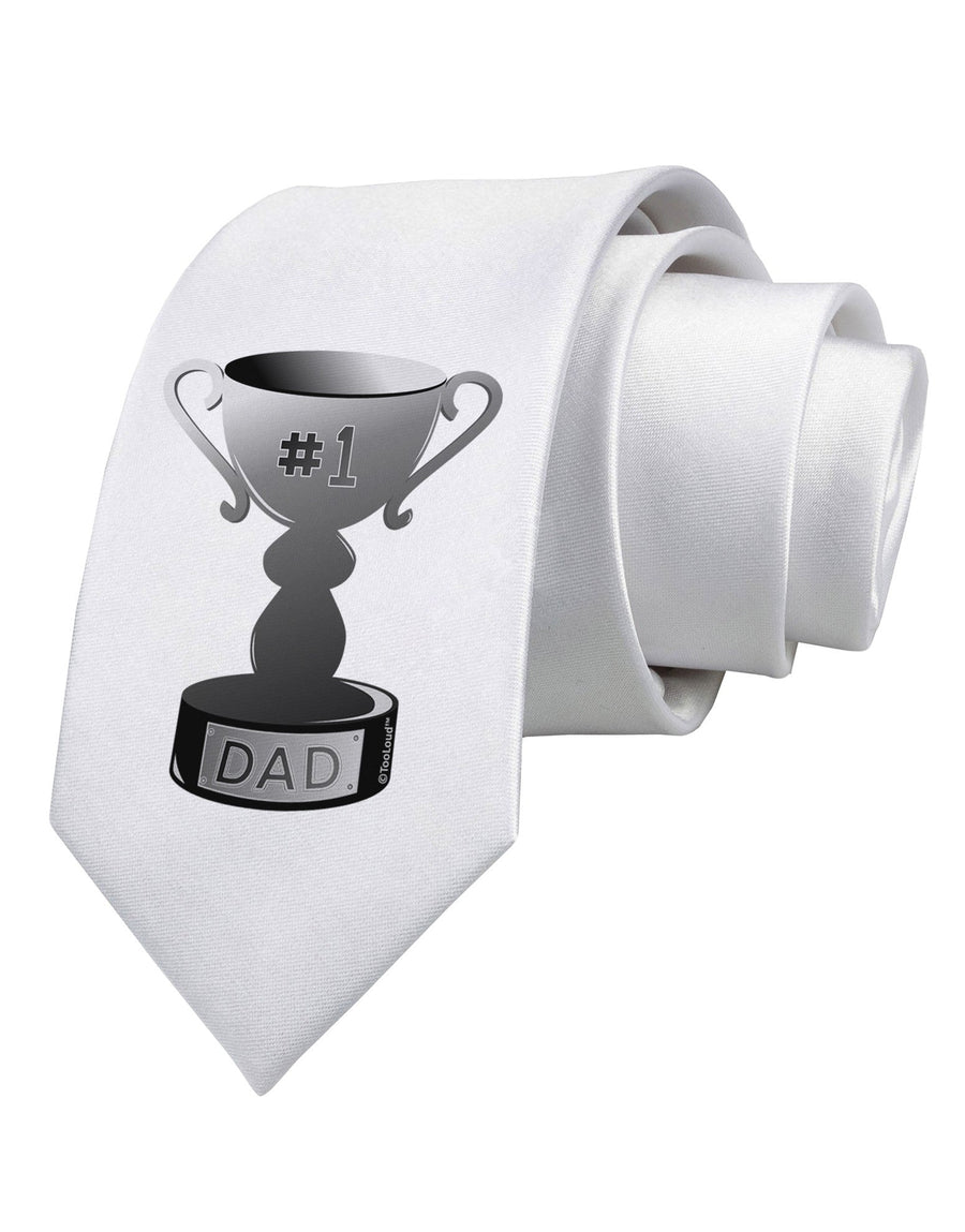 Number One Dad Trophy - Grayscale Printed White Necktie