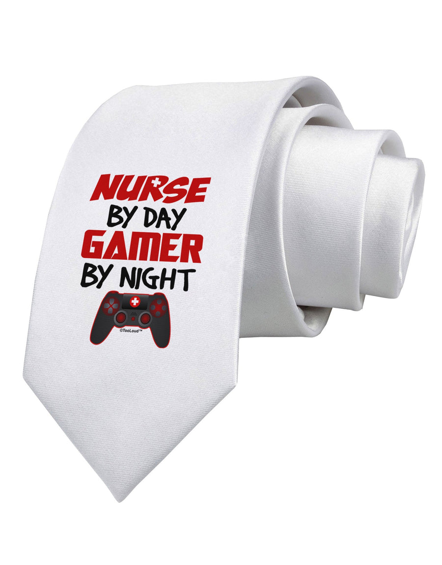 Nurse By Day Gamer By Night Printed White Necktie