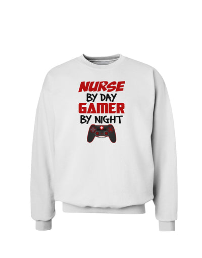 Nurse By Day Gamer By Night Sweatshirt-Sweatshirts-TooLoud-White-Small-Davson Sales