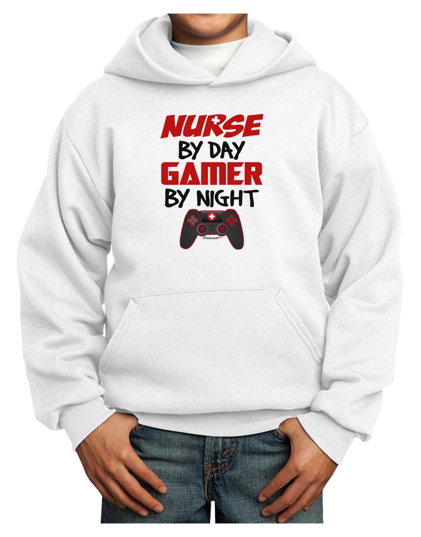 Nurse By Day Gamer By Night Youth Hoodie Pullover Sweatshirt-Youth Hoodie-TooLoud-White-XS-Davson Sales