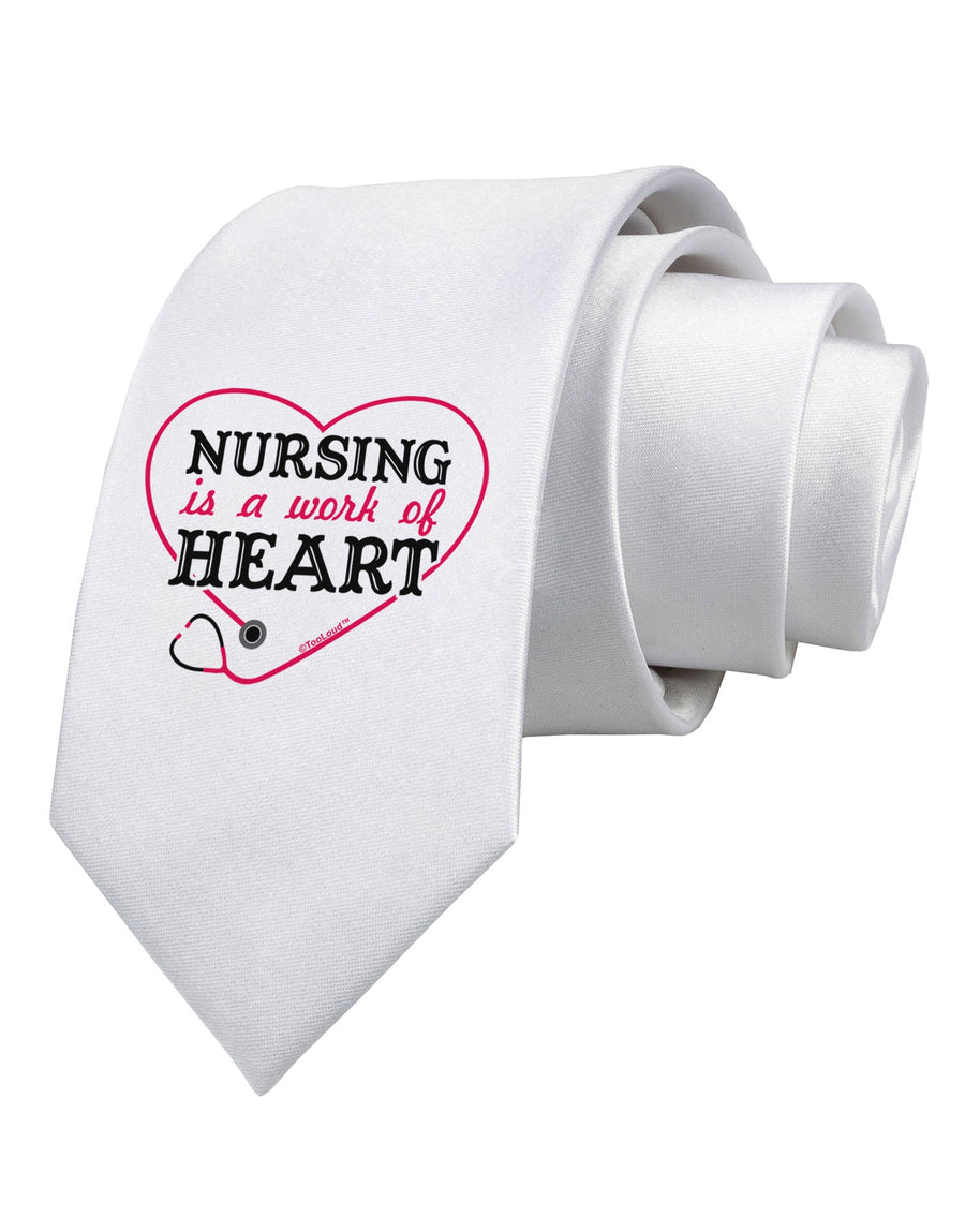 Nursing Is A Work Of Heart Printed White Necktie