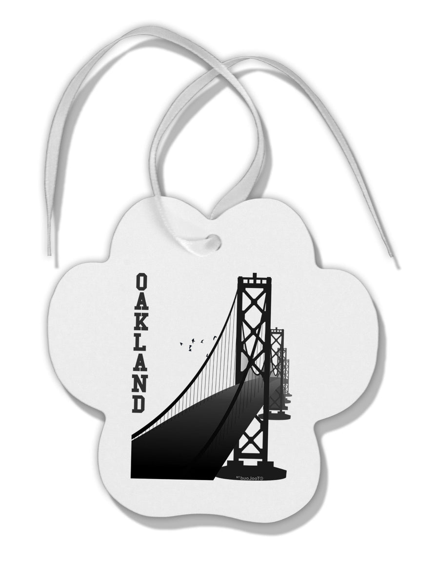 Oakland Text Bay Bridge Paw Print Shaped Ornament-Ornament-TooLoud-White-Davson Sales