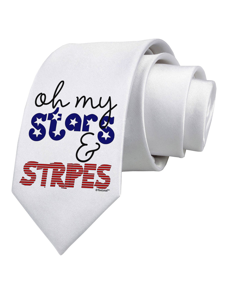 Oh My Stars and Stripes - Patriotic Design Printed White Necktie