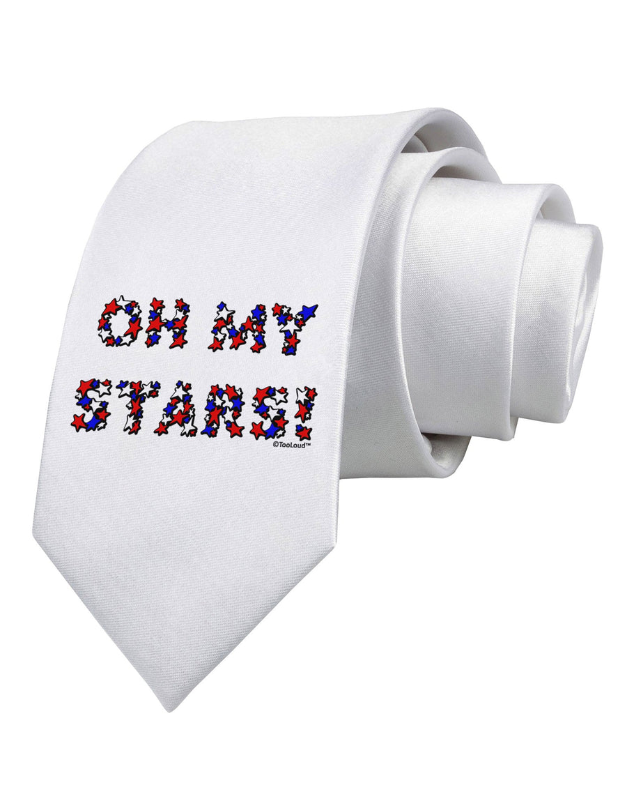 Oh My Stars Patriotic Design Printed White Necktie by TooLoud