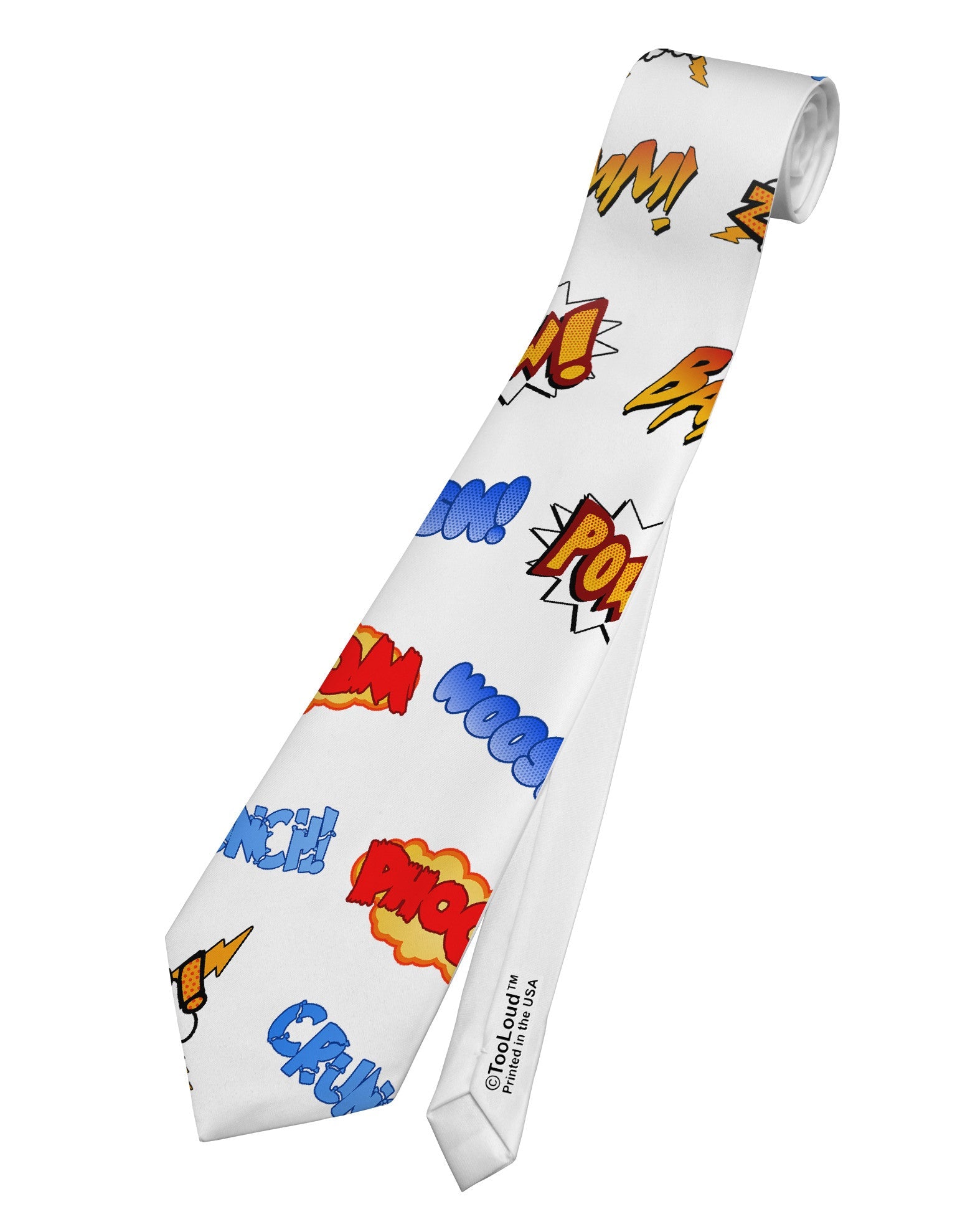 Onomatopoeia All Over Print Printed White Necktie All Over Print