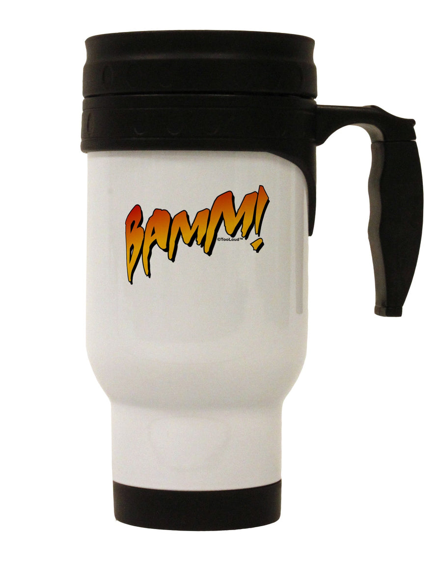 Onomatopoeia BAMM Stainless Steel 14oz Travel Mug-Travel Mugs-TooLoud-White-Davson Sales