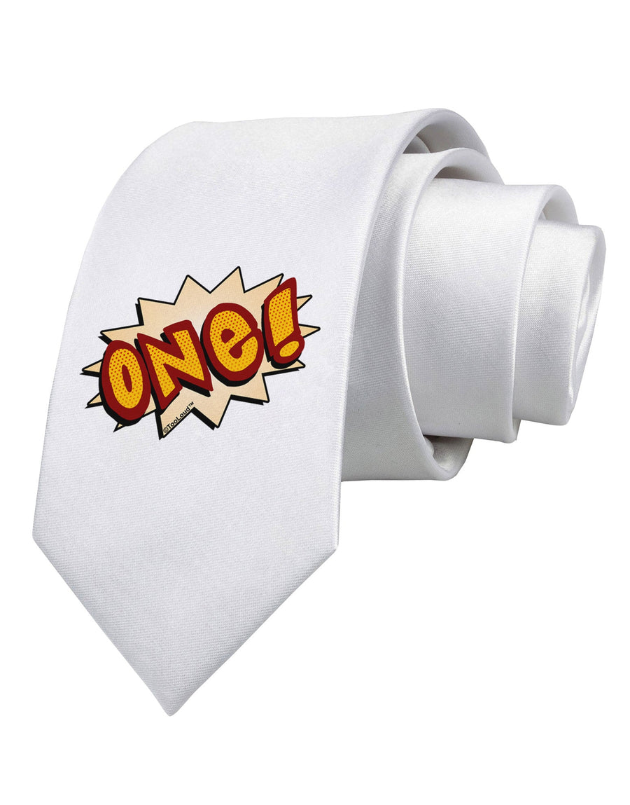 Onomatopoeia One Birthday Printed White Necktie