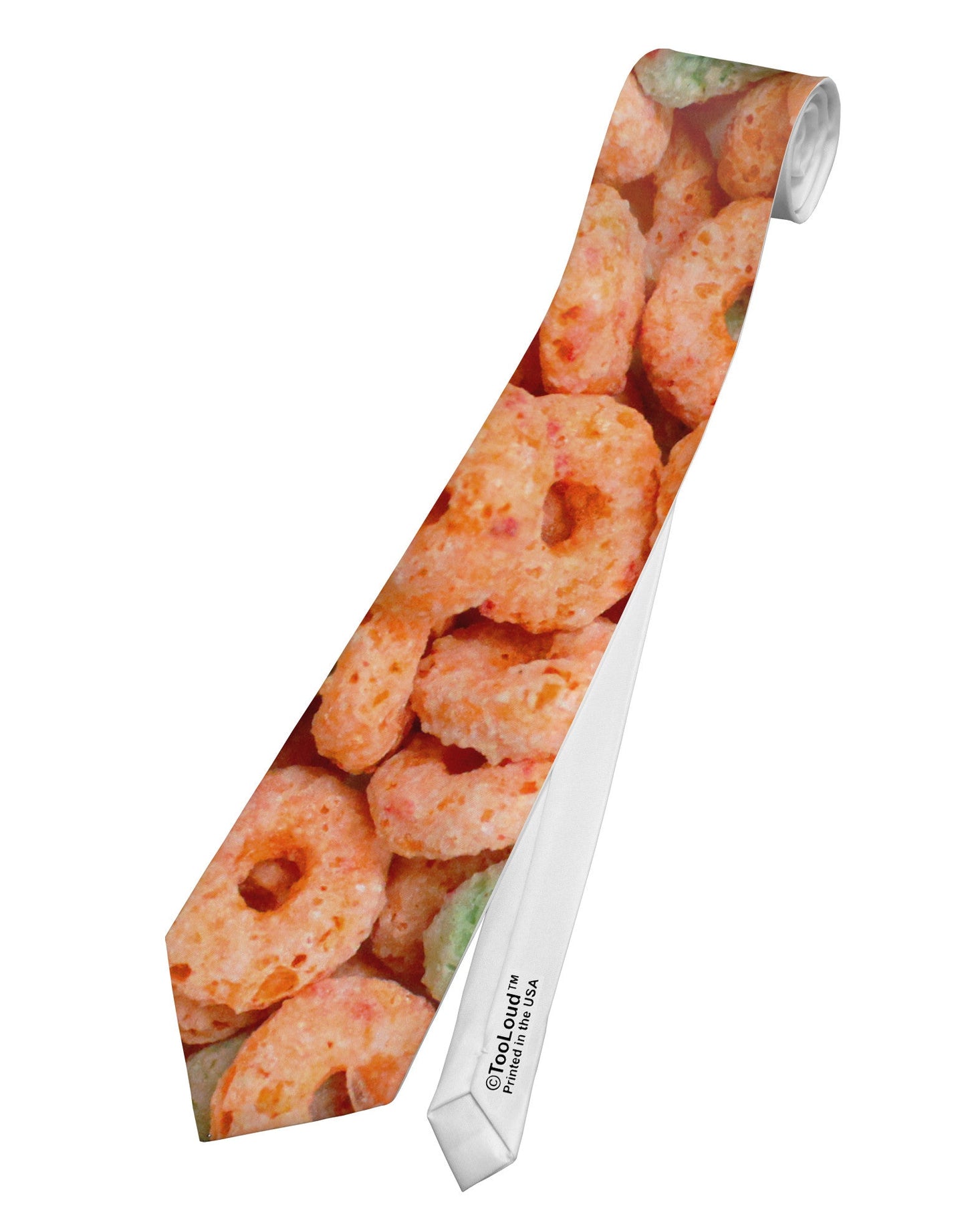 Orange and Green Cereal All Over Printed White Necktie All Over Print