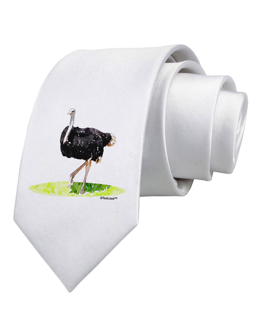 Ostrich Watercolor Printed White Necktie