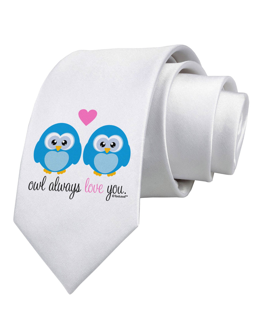 Owl Always Love You - Blue Owls Printed White Necktie by TooLoud