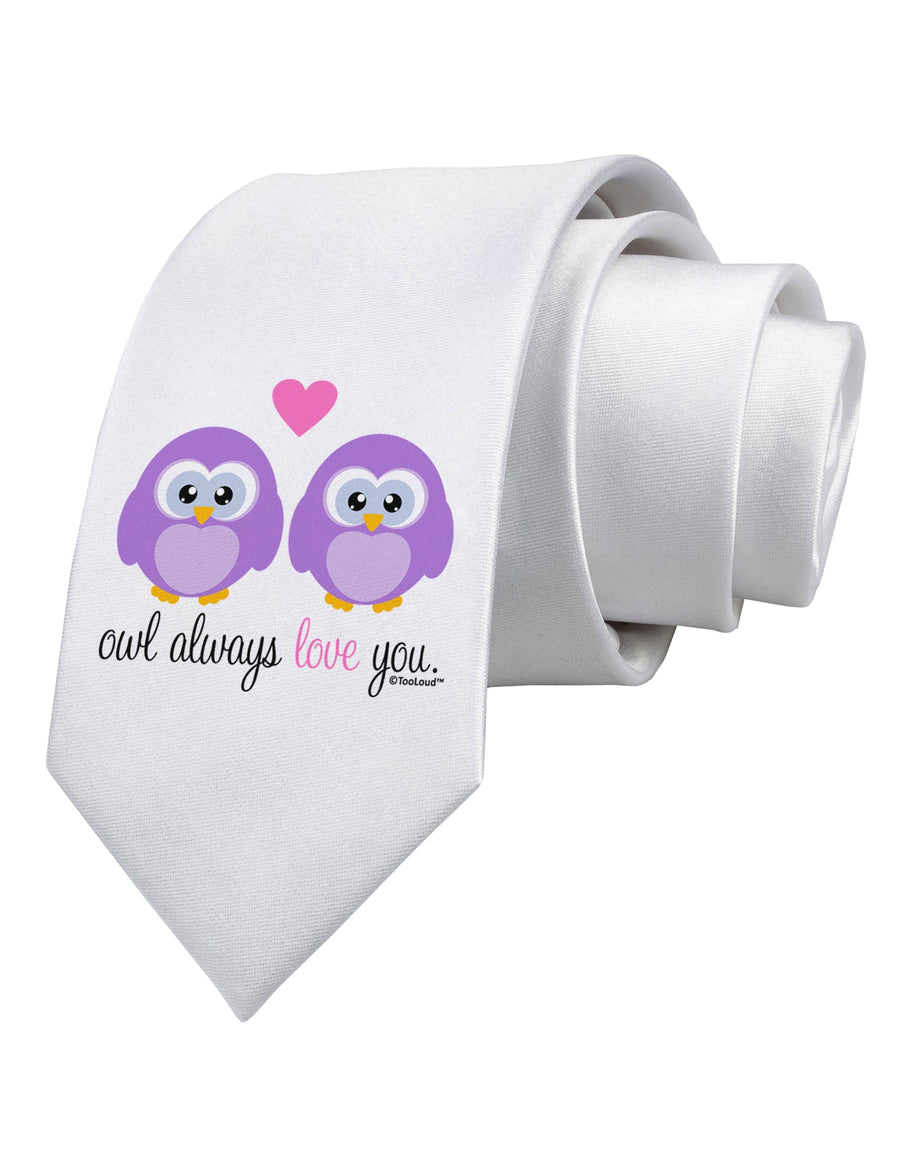 Owl Always Love You - Purple Owls Printed White Necktie by TooLoud