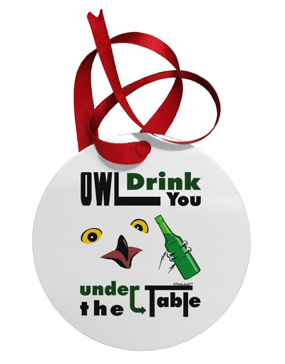 Owl Drink You Under the Table Circular Metal Ornament-Ornament-TooLoud-White-Davson Sales