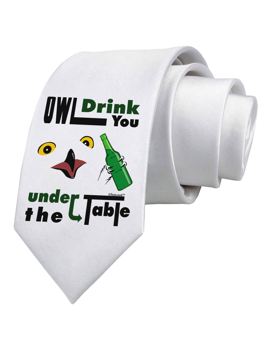 Owl Drink You Under the Table Printed White Necktie