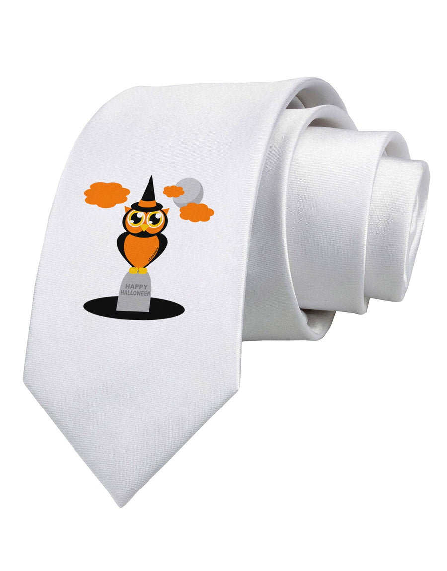 Owl Orange Printed White Necktie