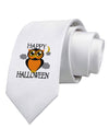 Owl Orange Text Printed White Necktie