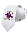 Owl Purple Text Printed White Necktie