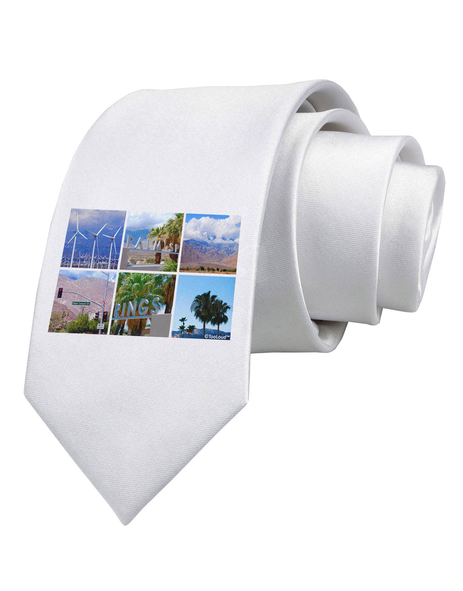 Palm Springs Square Collage Printed White Necktie