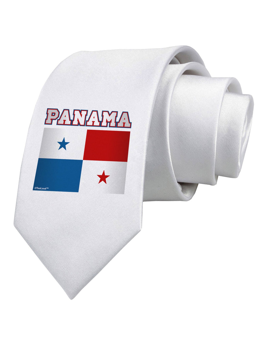 Panama Flag Printed White Necktie