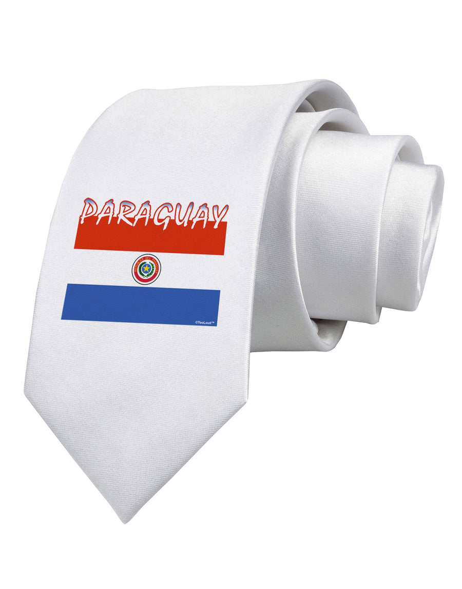 Paraguay Flag Printed White Necktie