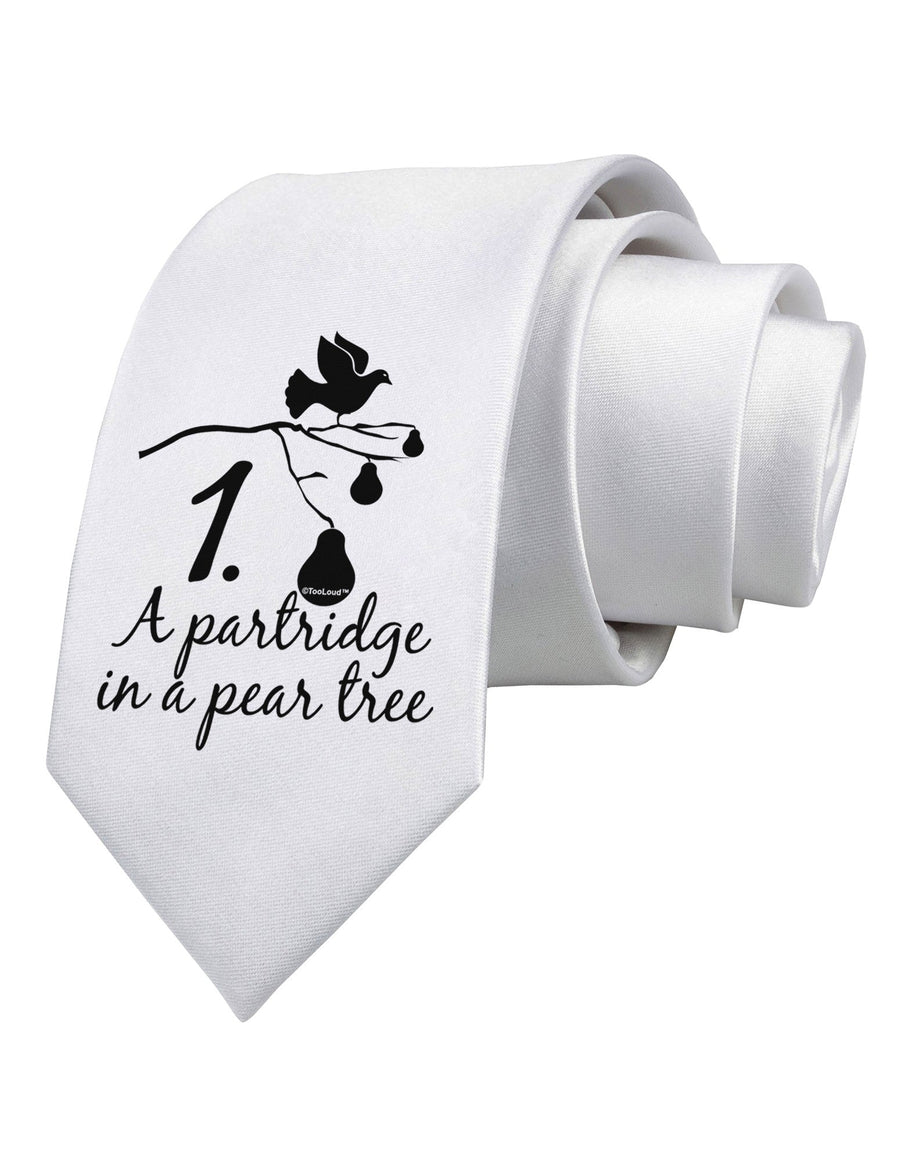 Partridge In A Pear Tree Text Printed White Necktie