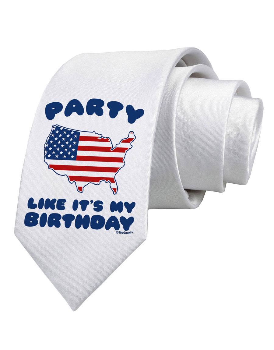 Party Like It's My Birthday - 4th of July Printed White Necktie