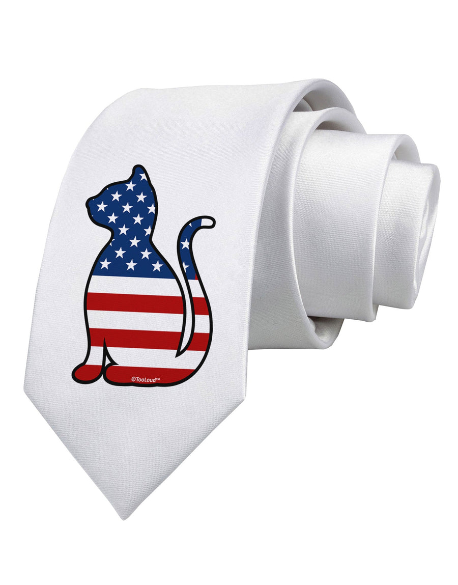 Patriotic Cat Design Printed White Necktie by TooLoud