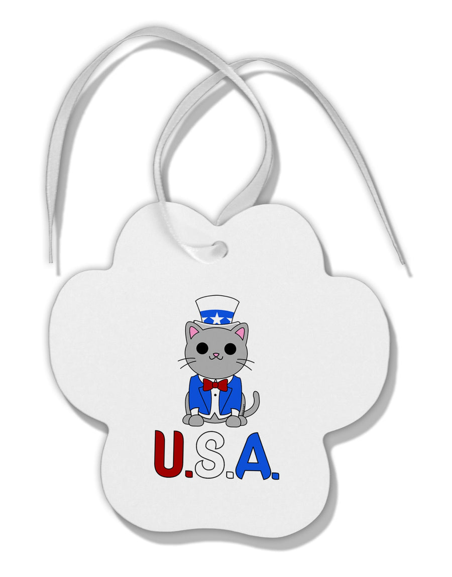 Patriotic Cat - USA Paw Print Shaped Ornament by TooLoud-Ornament-TooLoud-White-Davson Sales