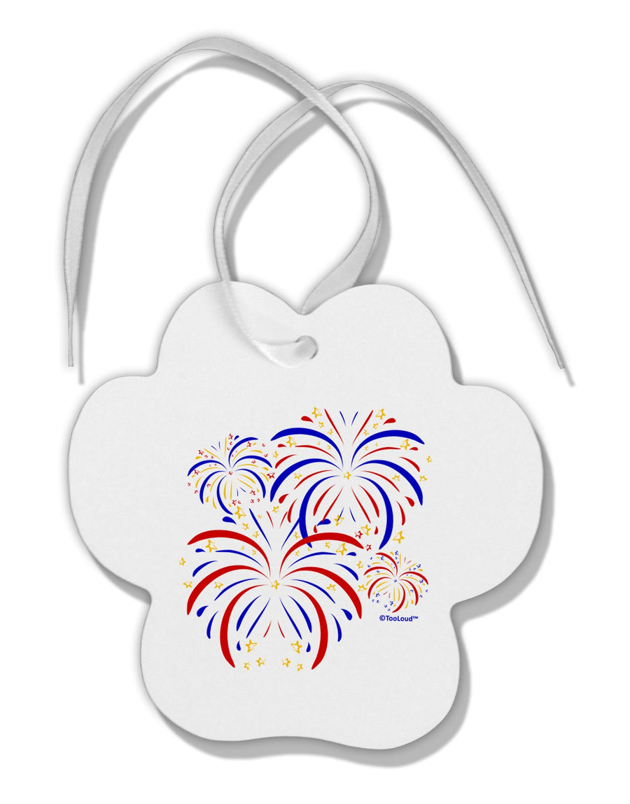 Patriotic Fireworks with Bursting Stars Paw Print Shaped Ornament by TooLoud-Ornament-TooLoud-White-Davson Sales