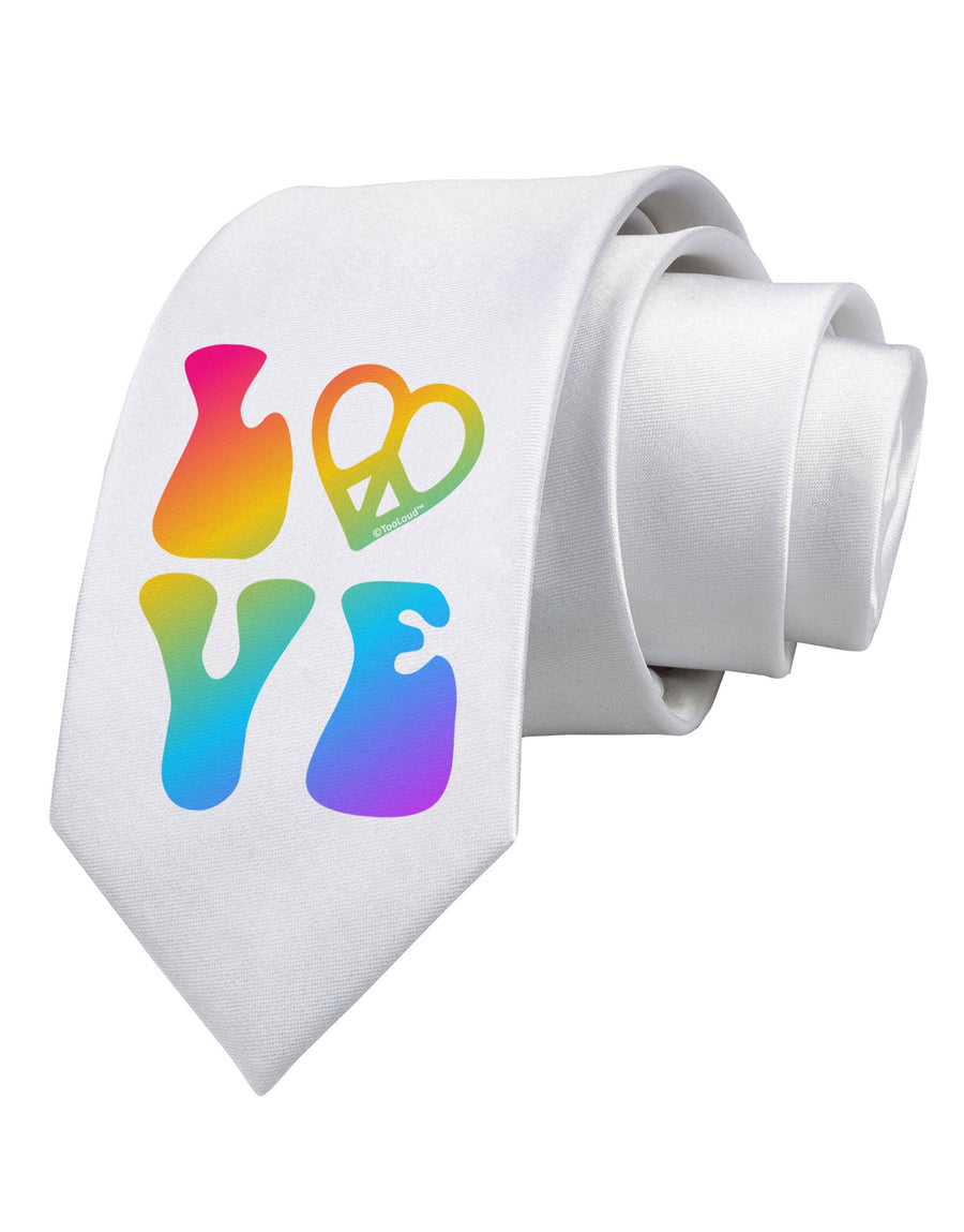 Peace and Love - Peace Heart Love Printed White Necktie