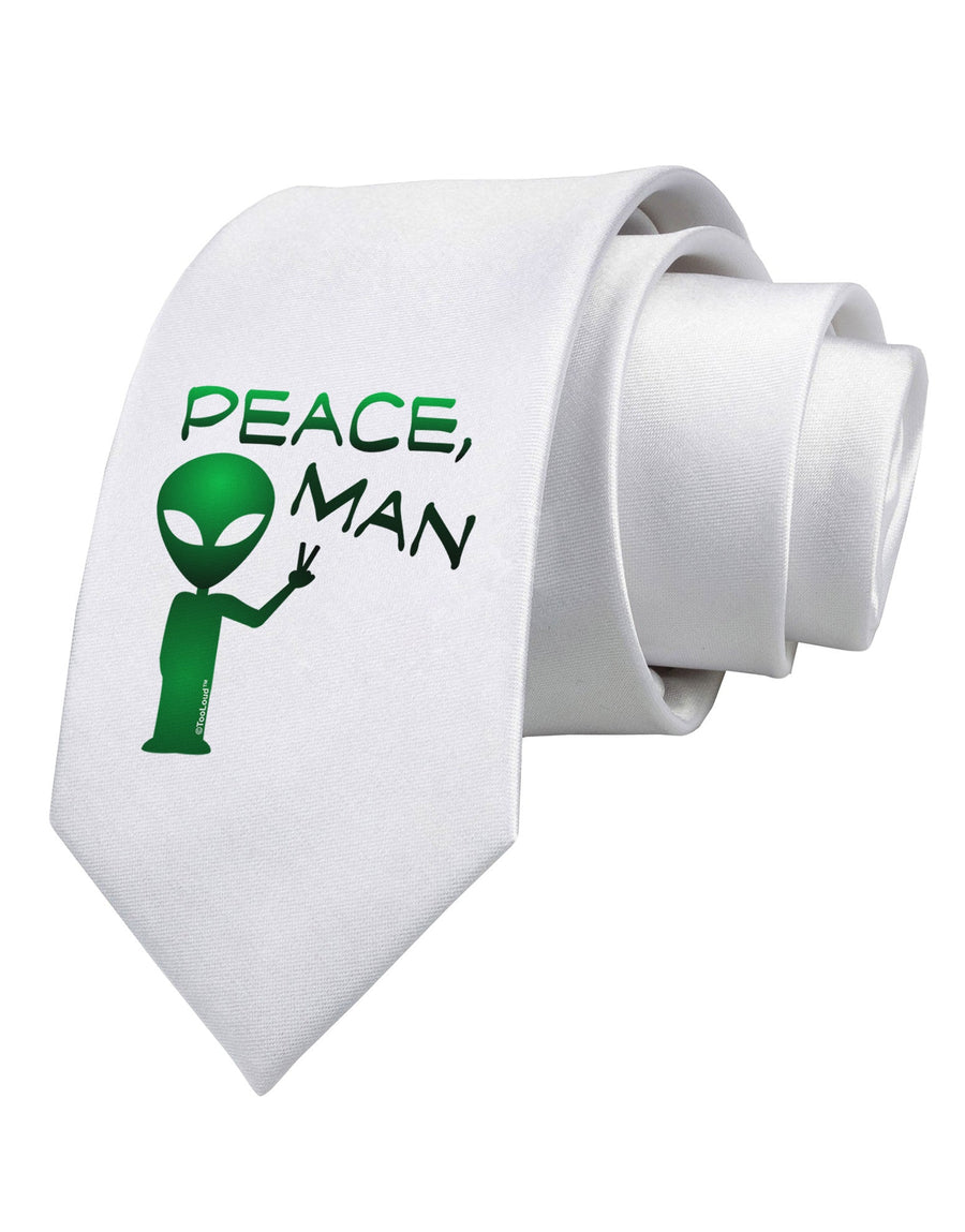 Peace Man Alien Printed White Necktie