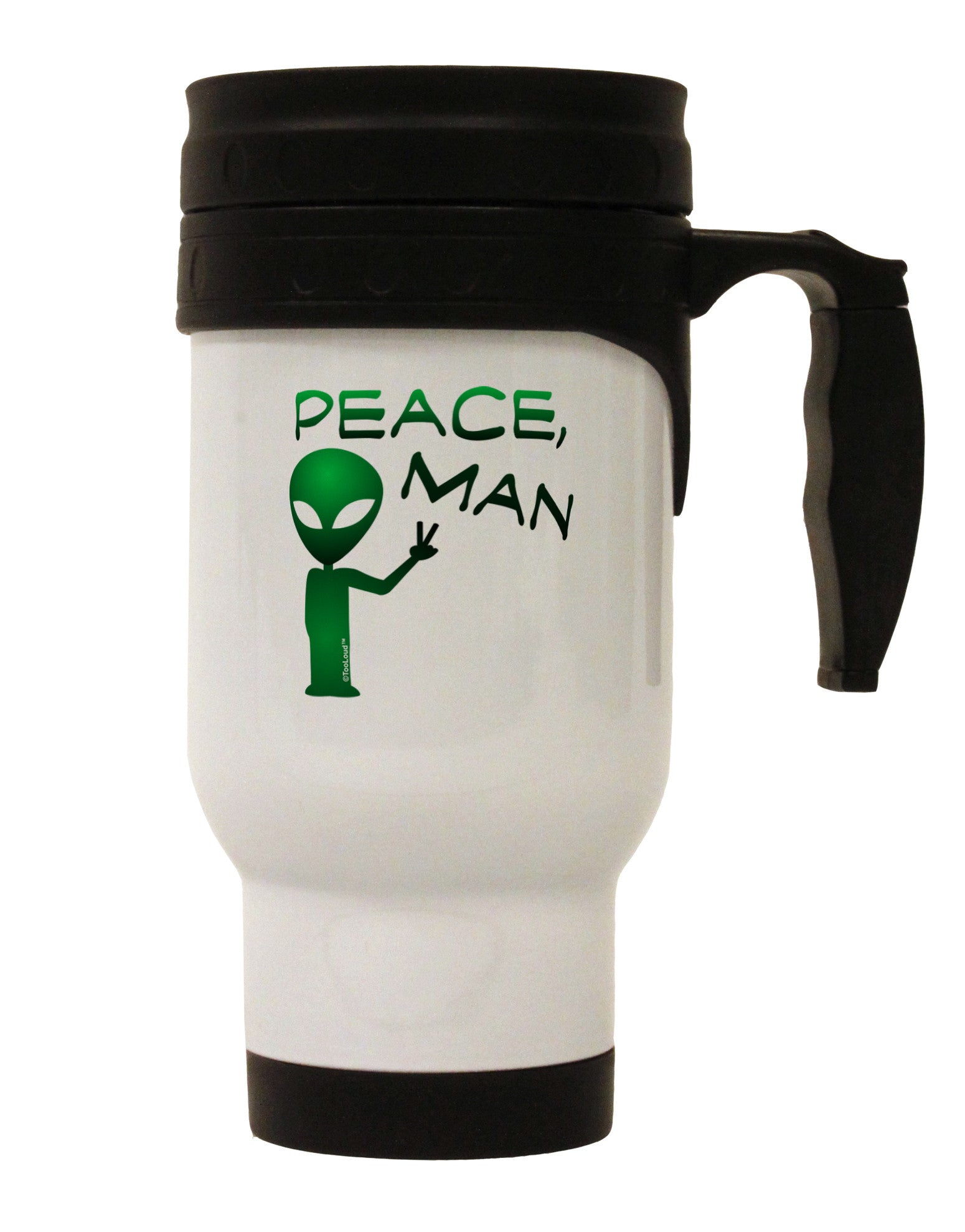 Peace Man Alien Stainless Steel 14oz Travel Mug-Travel Mugs-TooLoud-White-Davson Sales