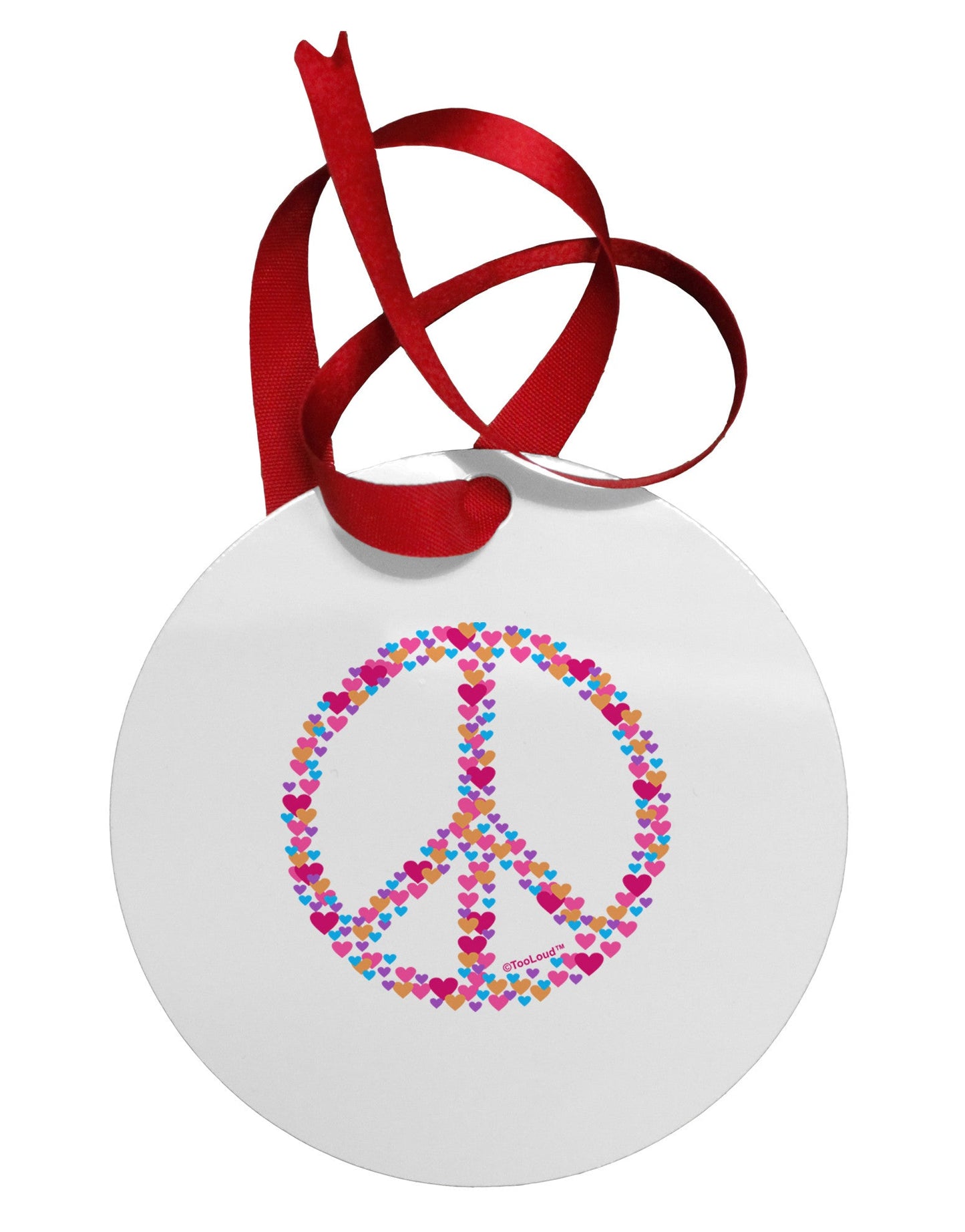 Peace Sign Hearts Circular Metal Ornament-Ornament-TooLoud-White-Davson Sales