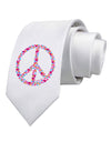 Peace Sign Hearts Printed White Necktie