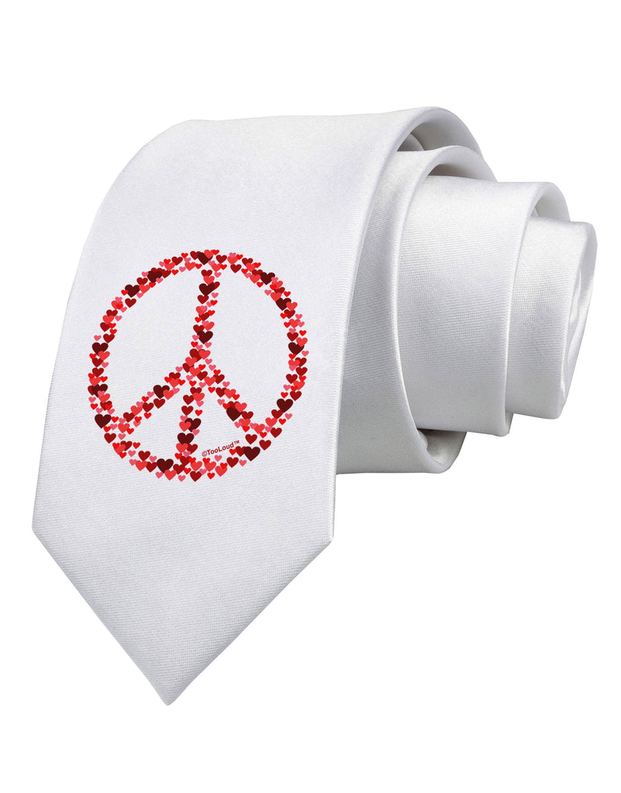 Peace Sign Hearts Red Printed White Necktie