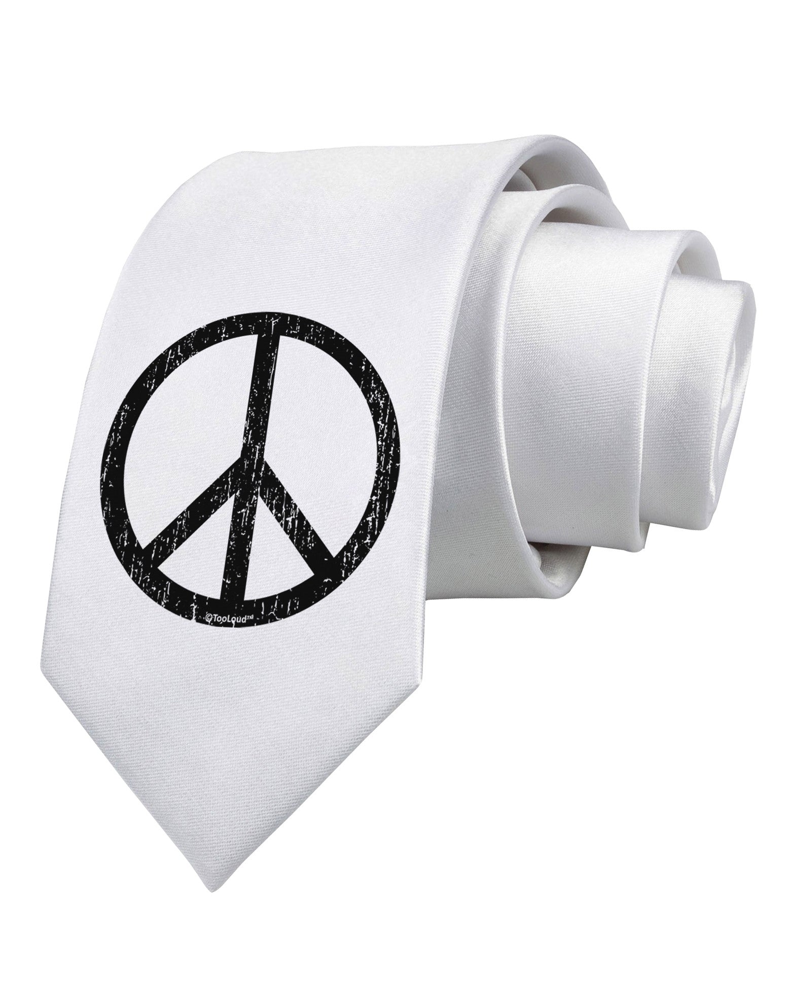 Peace Sign Symbol - Distressed Printed White Necktie