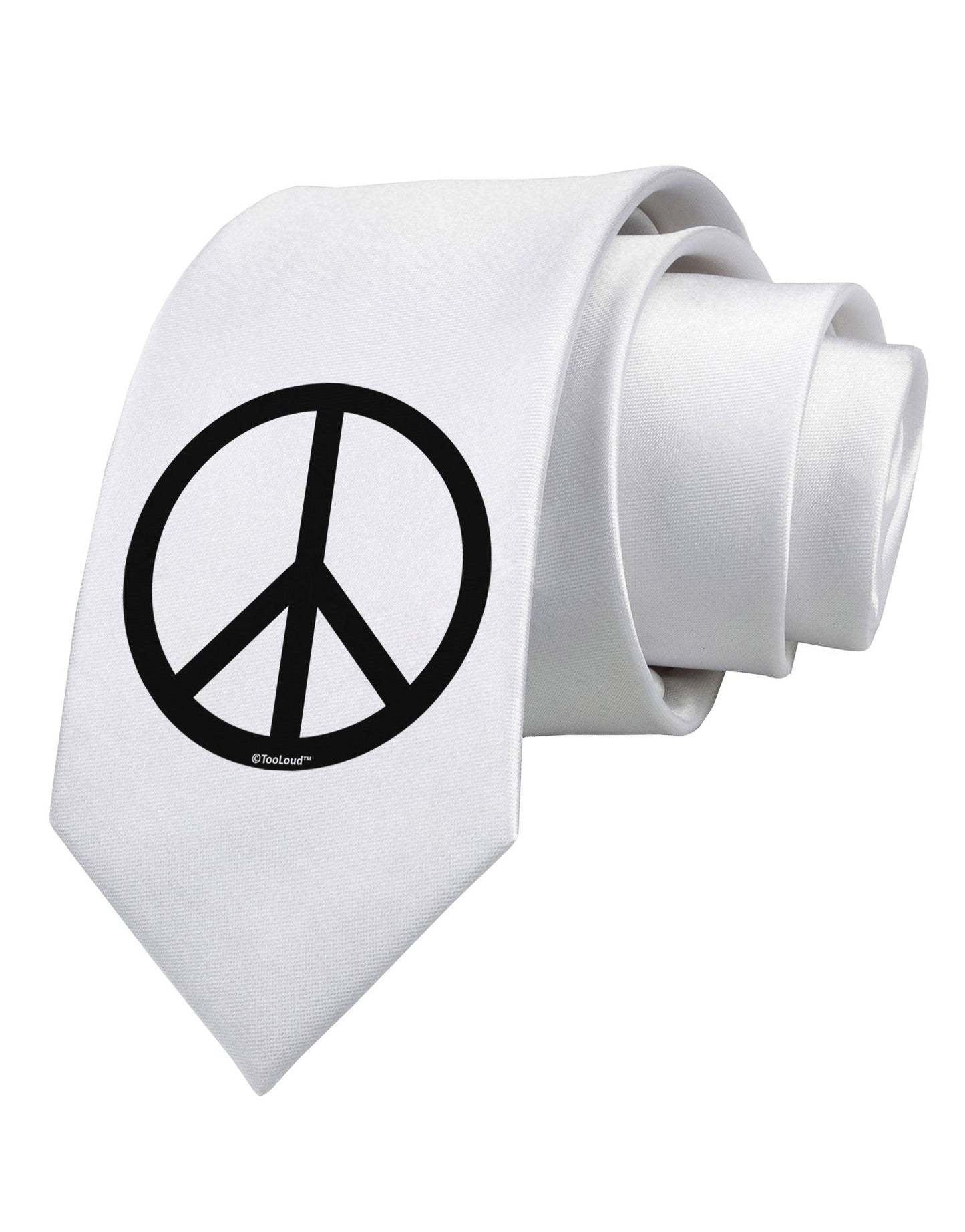 Peace Sign Symbol Printed White Necktie