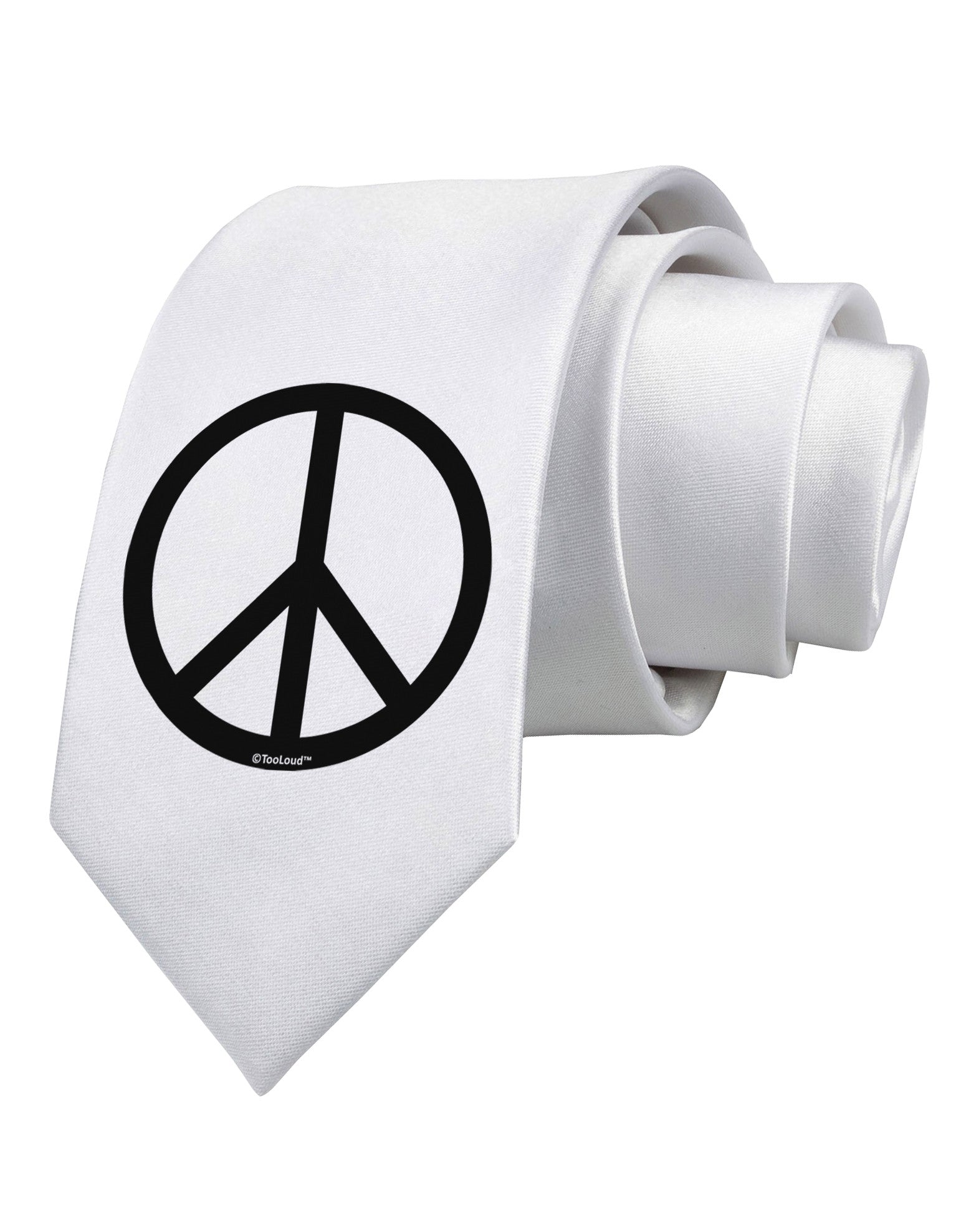 Peace Sign Symbol Printed White Necktie