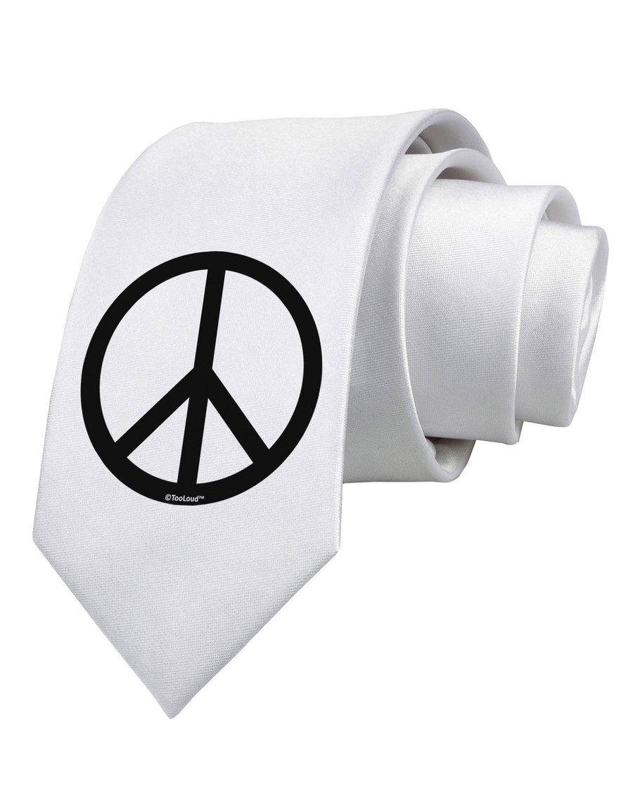 Peace Sign Symbol Printed White Necktie