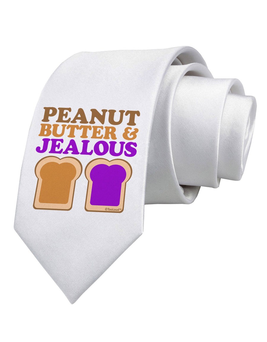 Peanut Butter and Jealous Printed White Necktie by TooLoud