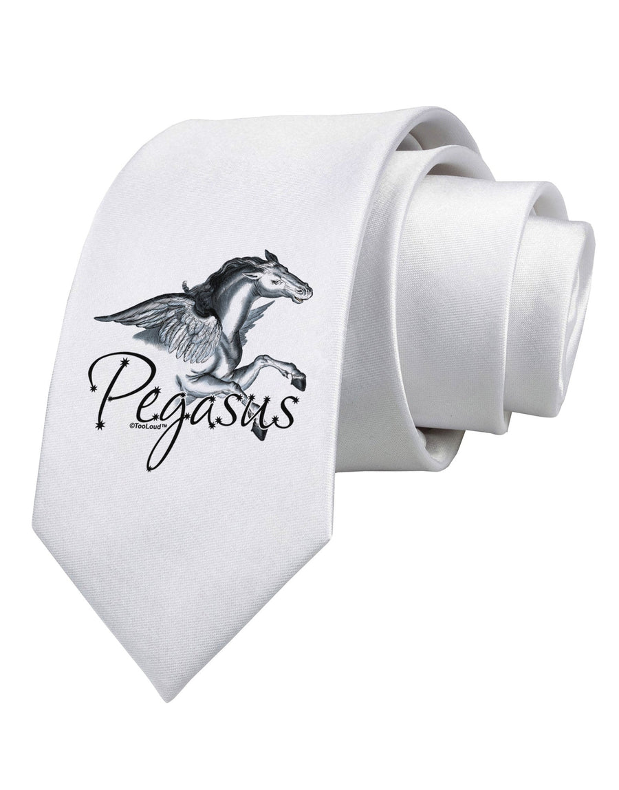 Pegasus Color Illustration Printed White Necktie