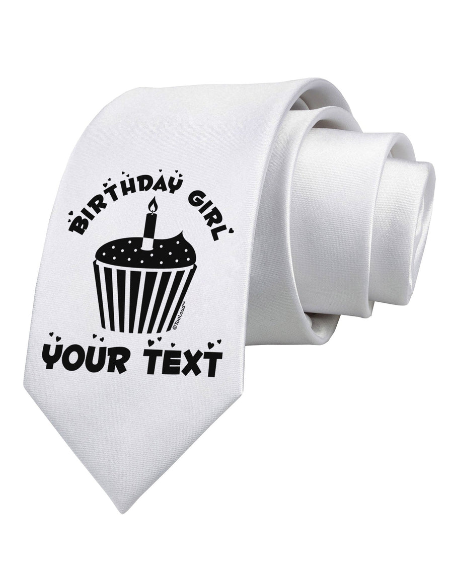 Personalized Birthday Girl Cupcake -Customizable- Name Printed White Necktie