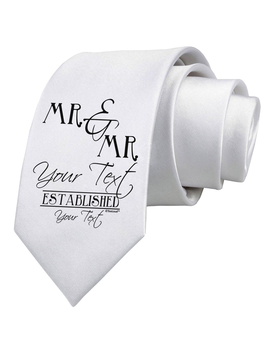 Personalized Mr and Mr -Name- Established -Date- Design Printed White Necktie