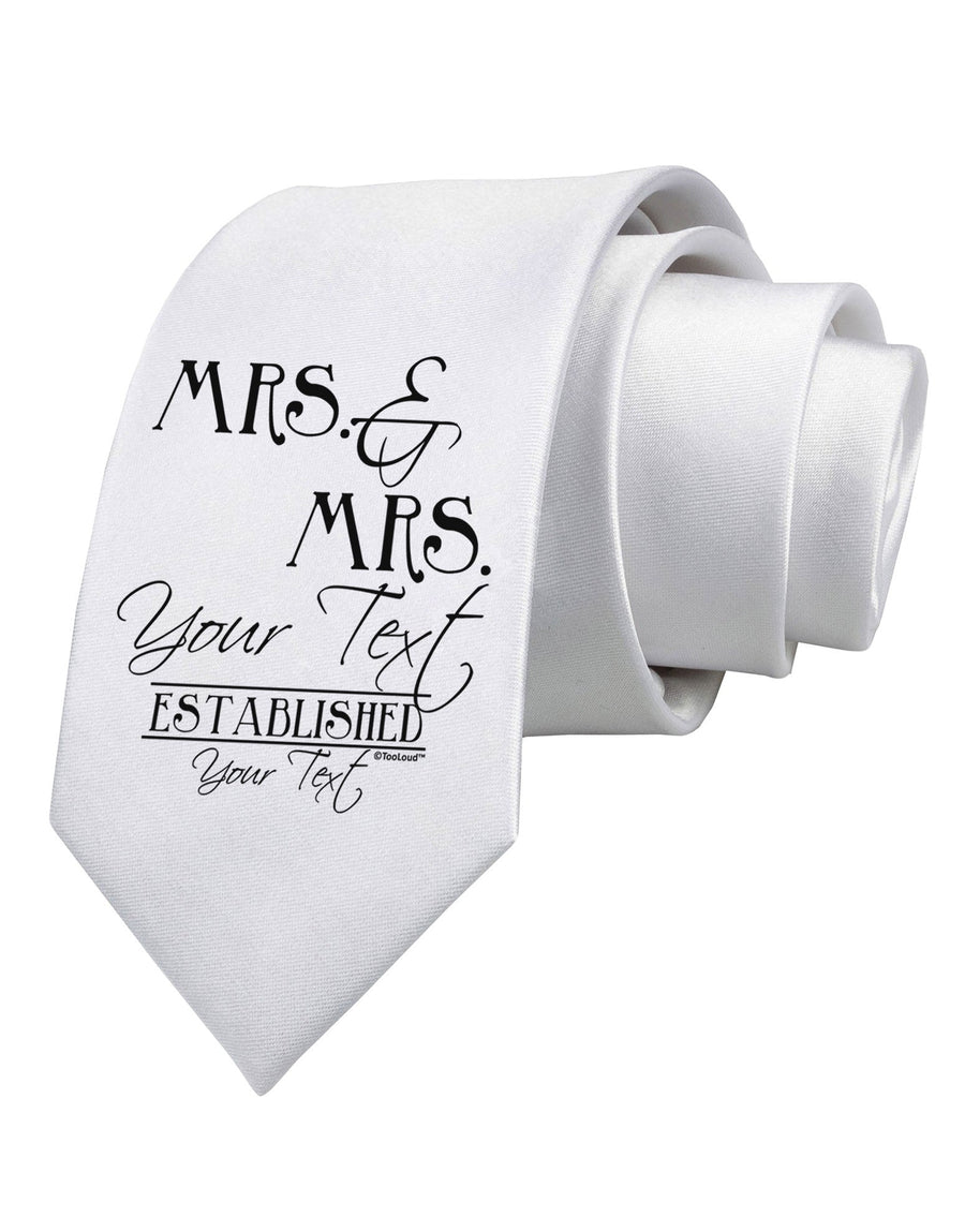 Personalized Mrs and Mrs Lesbian Wedding - Name- Established -Date- Design Printed White Necktie