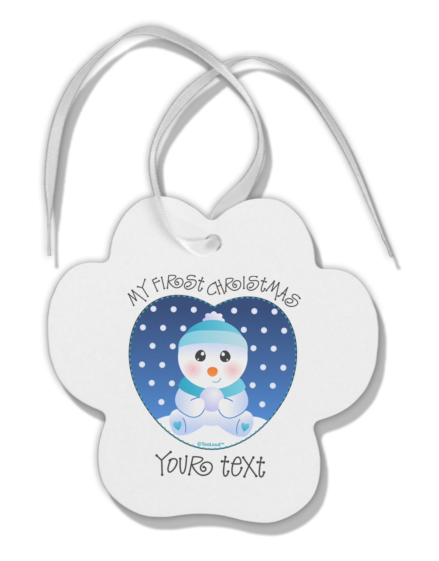 Personalized My First Christmas Snowbaby Blue Paw Print Shaped Ornament-Ornament-TooLoud-White-Davson Sales