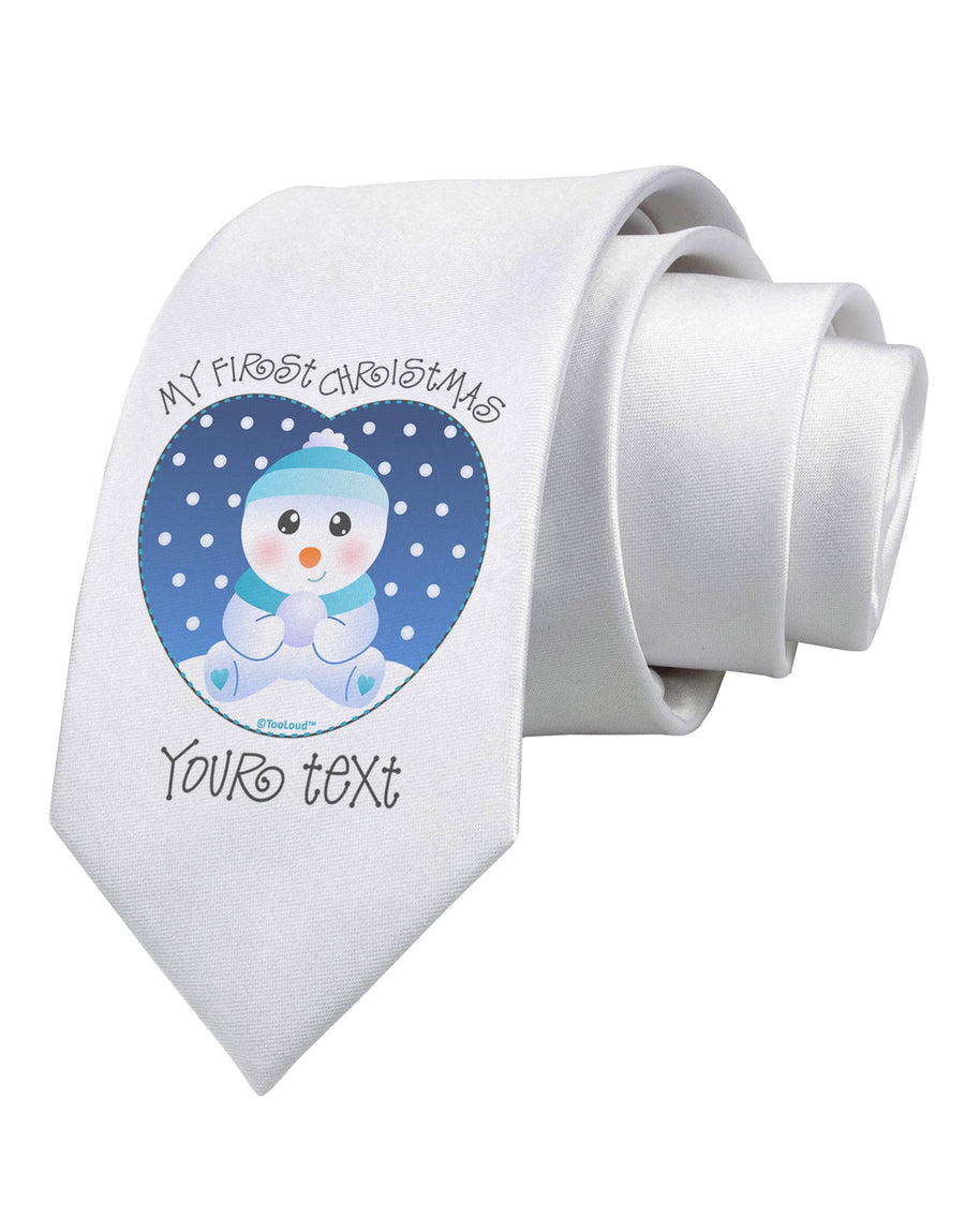 Personalized My First Christmas Snowbaby Blue Printed White Necktie