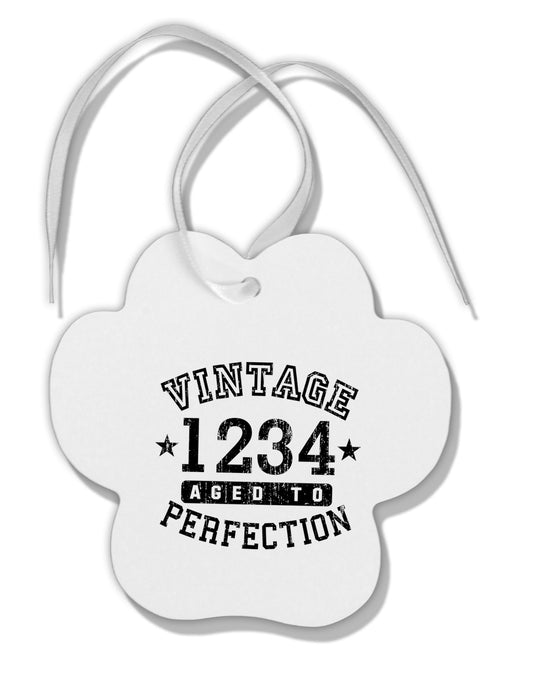 Personalized Vintage Birth Year Distressed Paw Print Shaped Ornament by TooLoud-Ornament-TooLoud-White-Davson Sales