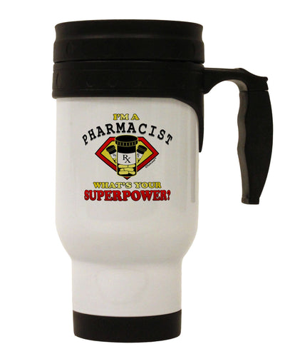 Pharmacist - Superpower Stainless Steel 14oz Travel Mug-Travel Mugs-TooLoud-White-Davson Sales