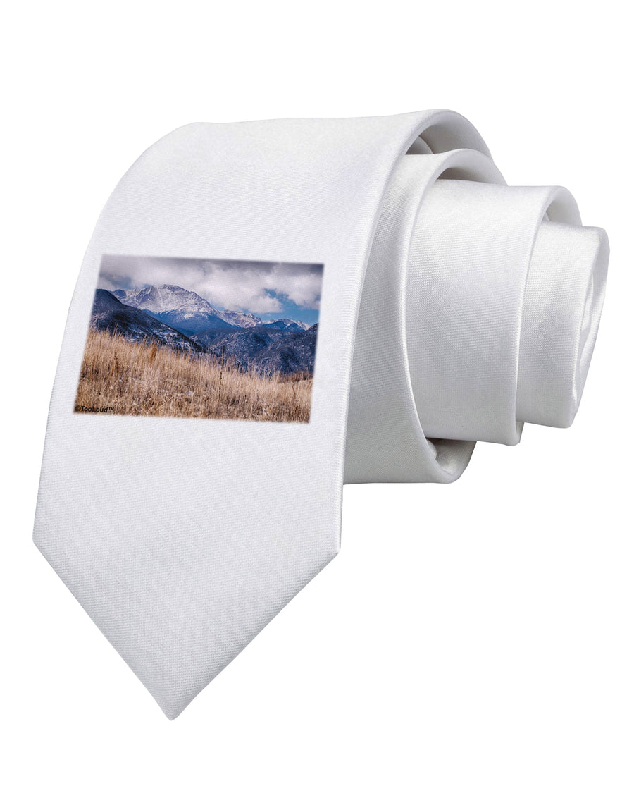 Pikes Peak CO Mountains Printed White Necktie by TooLoud