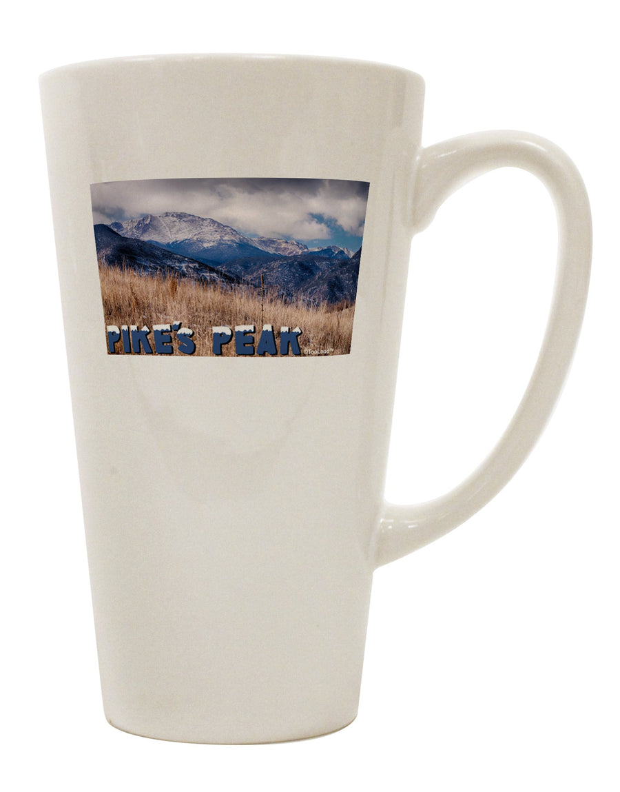 Pikes Peak Colorado Mountains Text 16 Ounce Conical Latte Coffee Mug - Expertly Crafted by TooLoud-Conical Latte Mug-TooLoud-White-Davson Sales