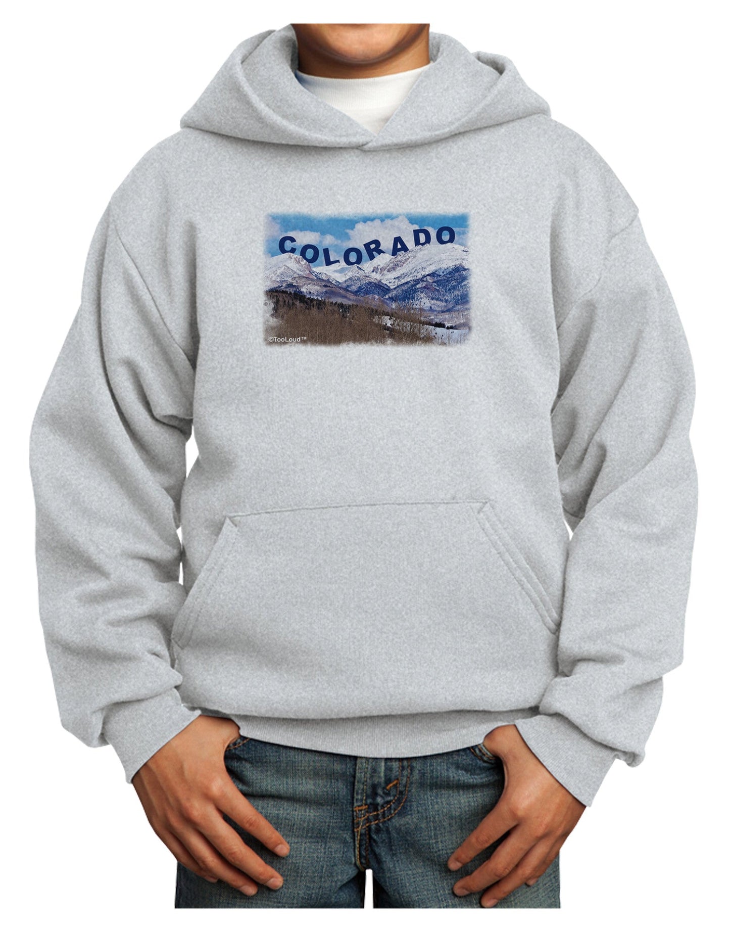 Pikes Peak Text Youth Hoodie Pullover Sweatshirt-Youth Hoodie-TooLoud-Ash-XS-Davson Sales
